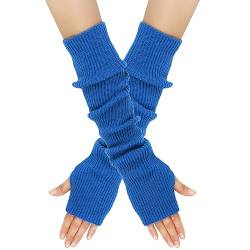 Wambere Damen Mädche Winter Fingerlose Armstulpen Langarm Fäustlinge Handschuhe Feinstrick lang Handwärmer Stulpen,Warm Strick Handschuhe Pluswärmer Strickhandschuhe,Blau von Wambere