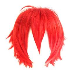 WanBeauty Synthetische Perücke Party Haarteil Kurze Perücke Halloween Perücke Stacheliges Geschichtetes Haar Welliges Kostüm Männer rot von WanBeauty