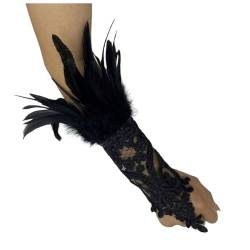 Festliche Federdekoration Kleidung 1920 Damen Federhandschuhe Single Karneval Karneval Karneval Kostüm Damen Karnevalskostüme Damen Cosplay-Kostüme Karnevalsdekoration Armschützer (Black, One Size) von WanWorlder