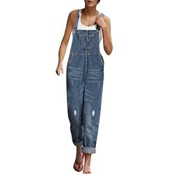 Latzhose Damen Jeans Jeanshosen Männer Damen-Overall, Denim, lockere Passform, breites Bein, Stretch, Baggy-Jeans, Overall, bequem Jeanshose Damen Sexy Billig Baggy-Jeans Cargo Jeans Damen (Blue, XXL) von WanWorlder