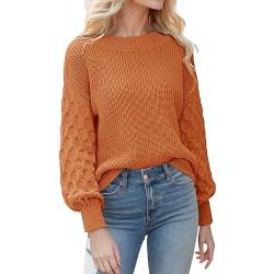 Pullover Mit Fledermausärmel Damen Pullover Damen Dunkelgrau Damen-Pullover mit Rundhalsausschnitt, langen Ärmeln, Puffärmeln, lässig, lockerer Strickpullover Gestrickte Weste Weihnachten (Orange, M) von WanWorlder