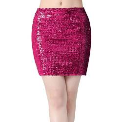 Tutu 80er Rock Vintage Röcke Pailletten-Hüftrock für Damen, Bühnenshow, Party, halber Rock, Festival, Party, kurzer Rock Schicke Schwarze Röcke Tüllrock Damen Pliseerock (Hot Pink, One Size) von WanWorlder