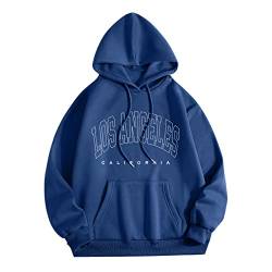 WanWorlder Damen Herren Hoodie Pullover mit Kapuze Kapuzenpullover für Männer Herren Los Angel Männer Brief Grafik Kapuzendruck Rundhals Langarm Sweatshirt Tops (a-Blue, M) von WanWorlder