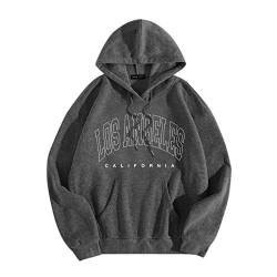 WanWorlder Damen Herren Hoodie Pullover mit Kapuze Kapuzenpullover für Männer Herren Los Angel Männer Brief Grafik Kapuzendruck Rundhals Langarm Sweatshirt Tops (a-Dark Gray, L) von WanWorlder