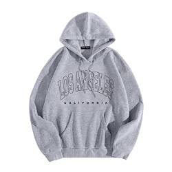 WanWorlder Damen Herren Hoodie Pullover mit Kapuze Kapuzenpullover für Männer Herren Los Angel Männer Brief Grafik Kapuzendruck Rundhals Langarm Sweatshirt Tops (a-Grey, L) von WanWorlder