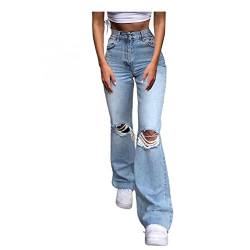 WanWorlder Damen Jeans High Waist Slim Stretch Straight Hosen Fit Stylische Boyfriend Skinny Jeanshosen Mit Löchern Zerrissene Einfarbige Jeans, Z12-blau, S von WanWorlder