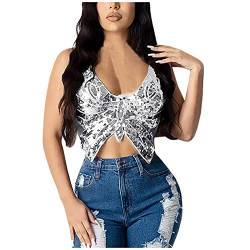 WanWorlder Frauen Sexy Schmetterling Spaghettiträger Tank Top Pailletten Ärmelloses rückenfreies Röhrenoberteil Enges Leibchen Für Mädchen (Silber, Freesize), Einheitsgröße von WanWorlder