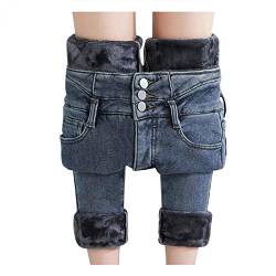 WanWorlder Winter-Jeans Damen-Gefüttert High-Waist Straight-Lang Fleece-Thermohose: Jeanshose Winterhose Damen Thermo Fleecehose Warm Leicht Outdoor Sporthose von WanWorlder