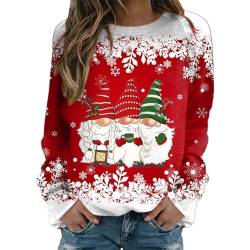 Weihnachtspullover Damen Sweatshirt Rundhals Langarm Rentier Weinglas Weihnachtsmann Druck Langarmshirt Teenager Mädchen Christmas Sweatshirt Weihnachtspulli Oberteile Tops Pullover (GA-Red, XXL) von WanWorlder