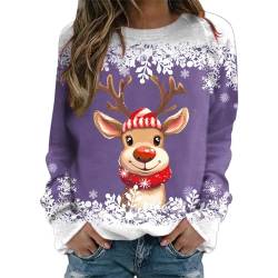 Weihnachtspullover Damen Sweatshirt Rundhals Langarm Rentier Weinglas Weihnachtsmann Druck Langarmshirt Teenager Mädchen Christmas Sweatshirt Weihnachtspulli Oberteile Tops Pullover (b-Purple, M) von WanWorlder