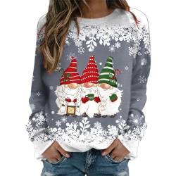 Weihnachtspullover Damen Sweatshirt Rundhals Langarm Rentier Weinglas Weihnachtsmann Druck Langarmshirt Teenager Mädchen Christmas Sweatshirt Weihnachtspulli Oberteile Tops Pullover Shirt (GA-Grey, M) von WanWorlder