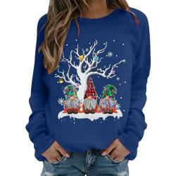 Weihnachtspullover Damen Sweatshirt Rundhals Langarm Rentier Weinglas Weihnachtsmann Druck Langarmshirt Teenager Mädchen Christmas Sweatshirt Weihnachtspulli Oberteile Tops Pullover Shirt (GB-Blue, L) von WanWorlder