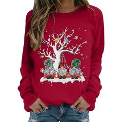 Weihnachtspullover Damen Sweatshirt Rundhals Langarm Rentier Weinglas Weihnachtsmann Druck Langarmshirt Teenager Mädchen Christmas Sweatshirt Weihnachtspulli Oberteile Tops Pullover Shirt (GB-Red, XL) von WanWorlder