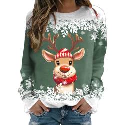 Weihnachtspullover Damen Sweatshirt Rundhals Langarm Rentier Weinglas Weihnachtsmann Druck Langarmshirt Teenager Mädchen Christmas Sweatshirt Weihnachtspulli Oberteile Tops Pullover Shirt (b-Green, M) von WanWorlder