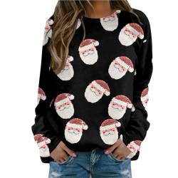 Weihnachtspullover Damen Sweatshirt Rundhals Langarm Rentier Weinglas Weihnachtsmann Druck Langarmshirt Teenager Mädchen Christmas Sweatshirt Weihnachtspulli Oberteile Tops Pullover Shirt (c-Black, M) von WanWorlder