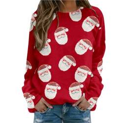 Weihnachtspullover Damen Sweatshirt Rundhals Langarm Rentier Weinglas Weihnachtsmann Druck Langarmshirt Teenager Mädchen Christmas Sweatshirt Weihnachtspulli Oberteile Tops Pullover Shirt (c-Red, M) von WanWorlder