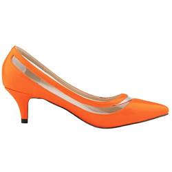 WanYang Damenschuhe mit spitzem Zehensteg und Pumps, elegant, offener Zehenbereich, lackiert, Orange, 38 EU von WanYang