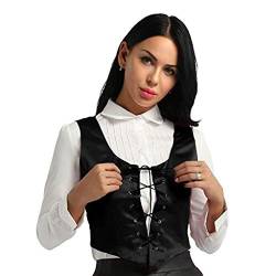 WanYangg Damen Mittelalter Mieder Weste Korsagekleid Korsett Klassische Anzugweste Waistcoat Gothic Bluse Hemd Fasching Karneval Party Kleidung Halloween Cosplay Schwarz M von WanYangg