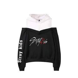 WanYangg Damen Stray Kids Pullover Hoodies Schulterfrei Casual Sweatshirt Lange Ärmel Kapuzenpullover Casual Oberteile Oversized Hoodie Pulli Elegant 1# schwarz2XL von WanYangg