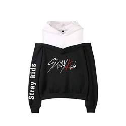 WanYangg Damen Stray Kids Pullover Hoodies Schulterfrei Casual Sweatshirt Lange Ärmel Kapuzenpullover Casual Oberteile Oversized Hoodie Pulli Elegant 1# schwarz2XL von WanYangg