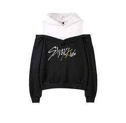 WanYangg Damen Stray Kids Pullover Hoodies Schulterfrei Casual Sweatshirt Lange Ärmel Kapuzenpullover Casual Oberteile Oversized Hoodie Pulli Elegant 2# schwarzL von WanYangg