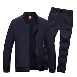 WanYangg Herren Herbst Winter Reißverschluss Sportanzug Mit Tasche Sport Anzüge Trainingsanzug Freizeitanzug Jogginganzug Oberteile+Hose Trainingsanzug Freizeitanzüge Für Männer Blau 5XL von WanYangg