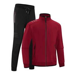 WanYangg Herren Übergrößen Einfarbig Freizeit Trainingsanzug Jogginganzug Fitness Trainingsanzüge Set Sportanzug 2 Sätze, Reißverschluss Tasche Sweatshirt+Kordelzug Sporthosen Rot 5XL von WanYangg