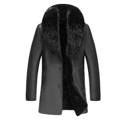 WanYangg Lederjacke Mit Pelzkragen Herren, Männer Plus Samtverdickung Warm Innenfell Winterjacke Lederjacke Long Kunstleder Fellfutter Slim Fit Ledermantel Pu-Leder Winterjacke Schwarz 54 von WanYangg