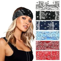 Boho-Print-Stirnband-Set, 6 Stück, breite Damen-Bandanas, Sommer, weich, überkreuzt, Haarband für Damen, Yoga, Sport von WanderGo