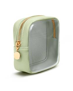 Wandering Nature Kleine Make-up-Tasche für Geldbörse, Mini-Make-up-Tasche, niedliche Kosmetiktasche für Damen, mit Einstecktaschen, umweltfreundlich, veganes Leder, Grün , Kleine transparente von Wandering Nature