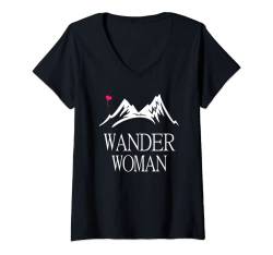 Damen Frauen Damen Wander Woman Hobby Geschenk Berge T-Shirt T-Shirt mit V-Ausschnitt von Wandern Trekking Geschenk Sächsische Schweiz Shirt