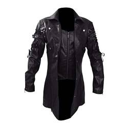 Wangely Steampunk Herren Gothic Frack Jacke,Mittelalter Gehrock Mantel Motorrad Jacke Lederjacke Viktorianischen Punk Kleidung Palast Renaissance Halloween Kostüm Karneval Cosplay Uniform Smokingjacke von Wangely