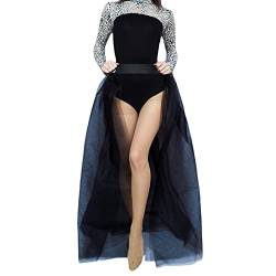 Damen 4 Schichten Tüll Tutu Lange Röcke 50er Rockabilly Überrock Cocktail Prom Mesh Maxikleid Unterrock für Hochzeitsfeier (Schwarz, Einheitsgröße) von WangsCanis