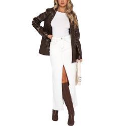 Damen Jeansröcke Hohe Taille Schlitz Vorne A-Linie Maxi Gothic Rock Lange Jeansröcke mit Taschen (Weiß, L) von WangsCanis