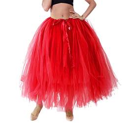 Damen Lange Tüllrock für Hochzeit Foto und Party,1950s Petticoat Ballettrock Unterrock Maxirock Taille mit Verstellbare (Rot, Einstellbare Größe/99 lb-177 lb) von WangsCanis