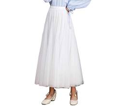 Damen Langer Tüllrock A Linie Tüll Röcke Einheitsgröße Elegante Hochzeit Tutu Maxiröcke (Weiß, Einheitsgröße) von WangsCanis