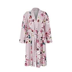 Damen Umstands Schwangerschafts Kimono Robe Blume Bademantel Stillnachthemd Nachtwäsche Still-Nachthemd für Schwangere mit Gürte (Rosa, L) von WangsCanis