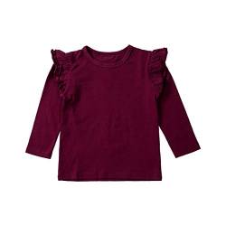 Kinder Basic T-Shirt Baby Mädchen Langarm Rüschen Schulter Tops Einfarbige Bluse Kleinkind Kleidung (Rot, 1-2 Jahre) von WangsCanis