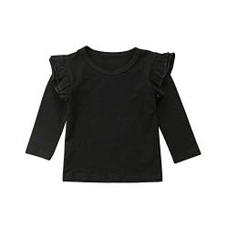 Kinder Basic T-Shirt Baby Mädchen Langarm Rüschen Schulter Tops Einfarbige Bluse Kleinkind Kleidung (Schwarz, 4-5 Jahre) von WangsCanis