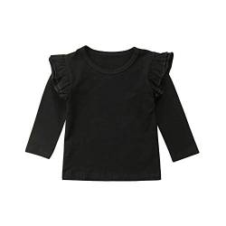 Kinder Basic T-Shirt Baby Mädchen Langarm Rüschen Schulter Tops Einfarbige Bluse Kleinkind Kleidung (Schwarz, 6-12 Monate) von WangsCanis