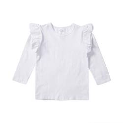 Kinder Basic T-Shirt Baby Mädchen Langarm Rüschen Schulter Tops Einfarbige Bluse Kleinkind Kleidung (Weiß, 4-5 Jahre) von WangsCanis