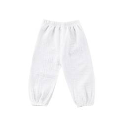 Unisex Baby Kinder Hose Leinen Baumwolle Beiläufige Pumphose Elastische Manschette Lange Hosen (Weiß, 6-12 Monate/80) von WangsCanis