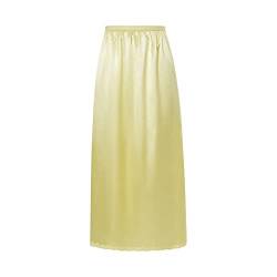 Unterrock für Damen, Frauen Satin Lang Rock mit Spitzensaum Underskirt Kleidern Rock Petticoat für Röcke (Beige, S) von WangsCanis