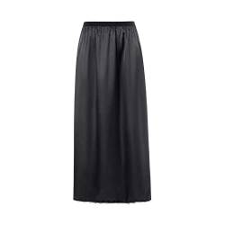Unterrock für Damen, Frauen Satin Lang Rock mit Spitzensaum Underskirt Kleidern Rock Petticoat für Röcke (Schwarz, M) von WangsCanis