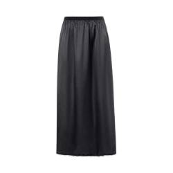 Unterrock für Damen, Frauen Satin Lang Rock mit Spitzensaum Underskirt Kleidern Rock Petticoat für Röcke (Schwarz, XXL) von WangsCanis