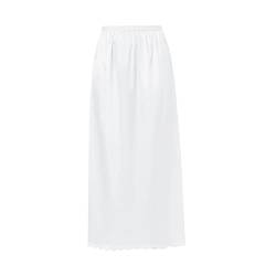 Unterrock für Damen, Frauen Satin Lang Rock mit Spitzensaum Underskirt Kleidern Rock Petticoat für Röcke (Weiß, XL) von WangsCanis