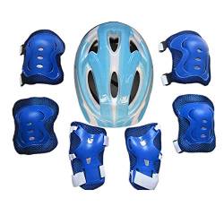 WangsCanis 7 STÜCKE Kinder Sport Helm Schutzausrüstung Set, Schutzhelm Knie Ellenbogenschützer Handgelenkschutz für Fahrrad Skateboard Roller Skating (Hellblau-A, 4-12 Jahre) von WangsCanis