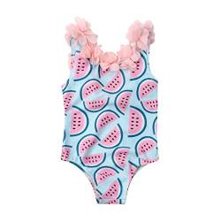 WangsCanis Baby Mädchen Schulterfrei Overall Bademode Elegant Blumen Schultergurt Rückenfrei Badeanzug Schwimmanzug (3-4 Jahre, Blau mit Wassermelone) von WangsCanis