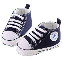 WangsCanis Babyschuhe Baby Junge Mädchen Schuhe Sneakers Weiche Leinwand mit Weichen und Rutschfesten Sohle Für 0-6 6-12 12-18 Monat (Dunkelblau,9-12 Monate(2)) von WangsCanis