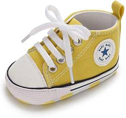 WangsCanis Babyschuhe Baby Junge Mädchen Schuhe Sneakers Weiche Leinwand mit Weichen und Rutschfesten Sohle Für 0-6 6-12 12-18 Monat (Gelb, 9-12months(2)) von WangsCanis